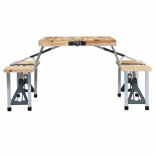 Folding Camping Table with 4 Seats Steel Aluminium