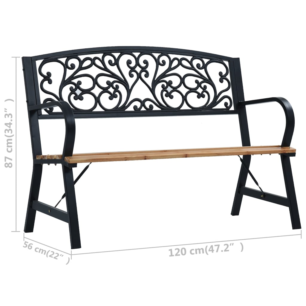 Garden Bench | Black | Wood | 120 cm | Durable | Garden Bench