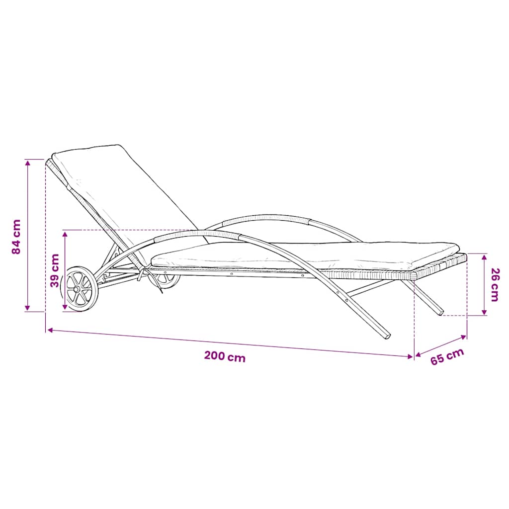Sun Lounger with Cushion & Wheels Poly Rattan Anthracite