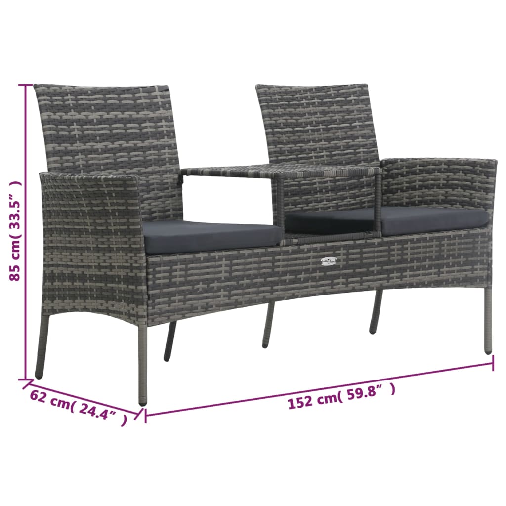 2-Seater Patio Sofa with Tea Table Poly Rattan Anthracite