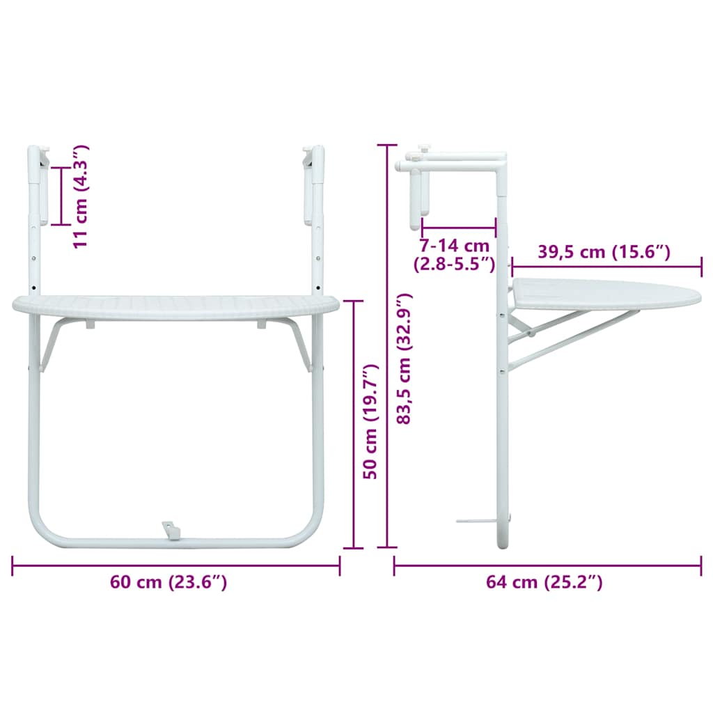 Balcony Table | White | Plastic | Small | Foldable | Balcony Table