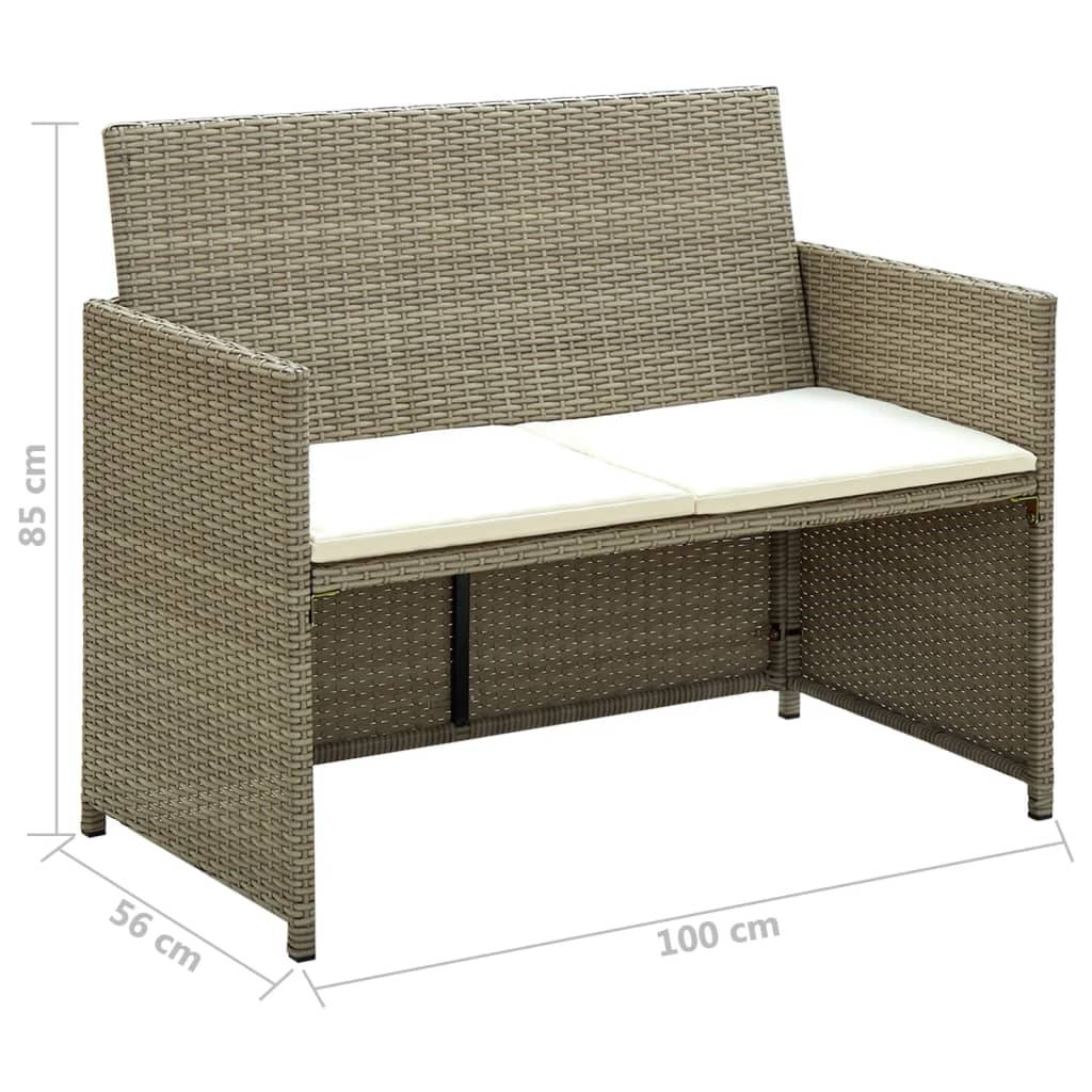 2 Seater Patio Sofa with Cushions Beige Poly Rattan