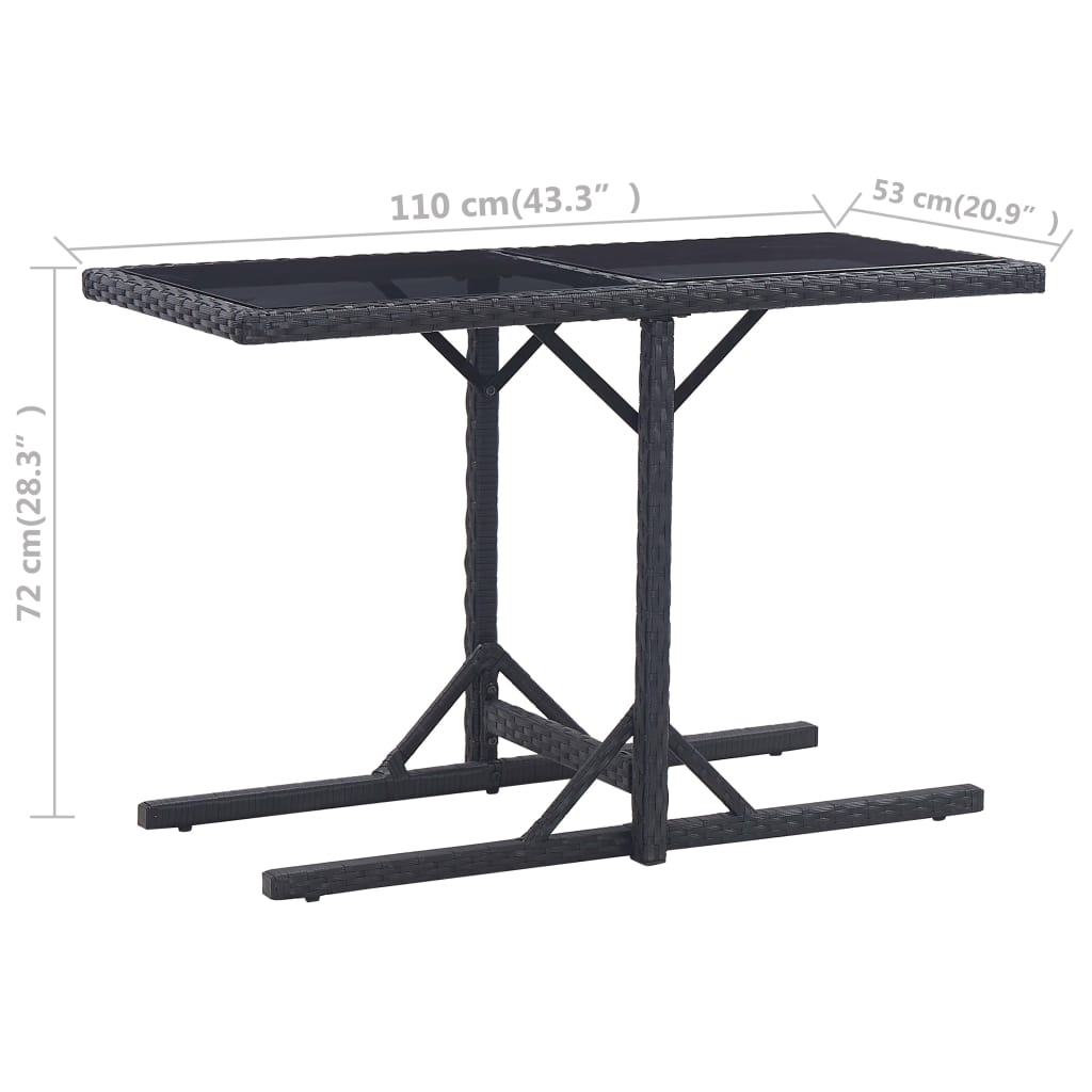 Outdoor Table Black Poly rattan, powder-coated steel, glass