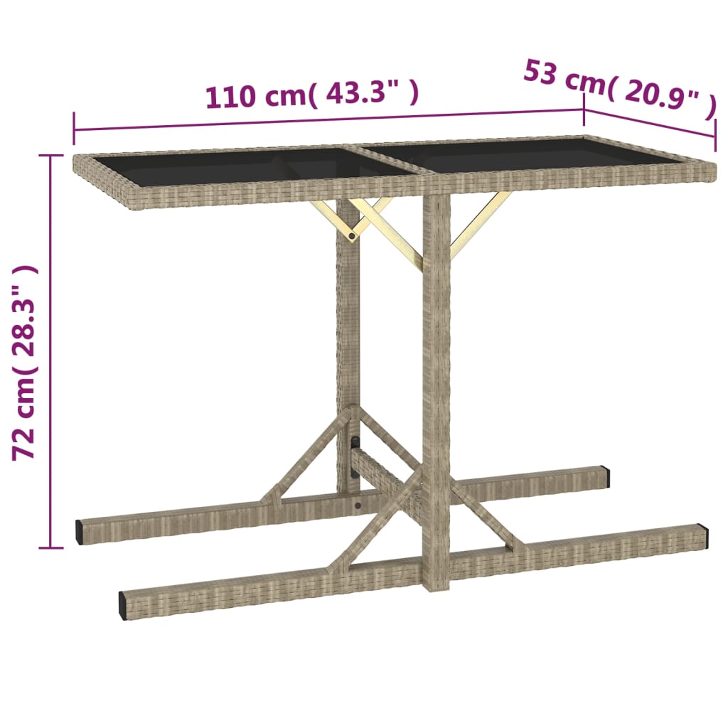 vidaXL Outdoor Table Beige Poly rattan, powder-coated steel, glass
