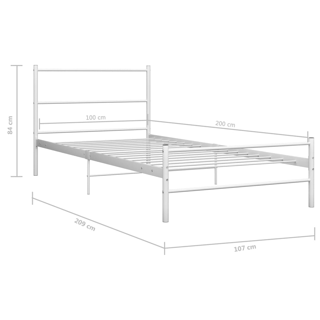 Bed Frame | White | Metal | Single | Durable | Rectangular | Minimalist