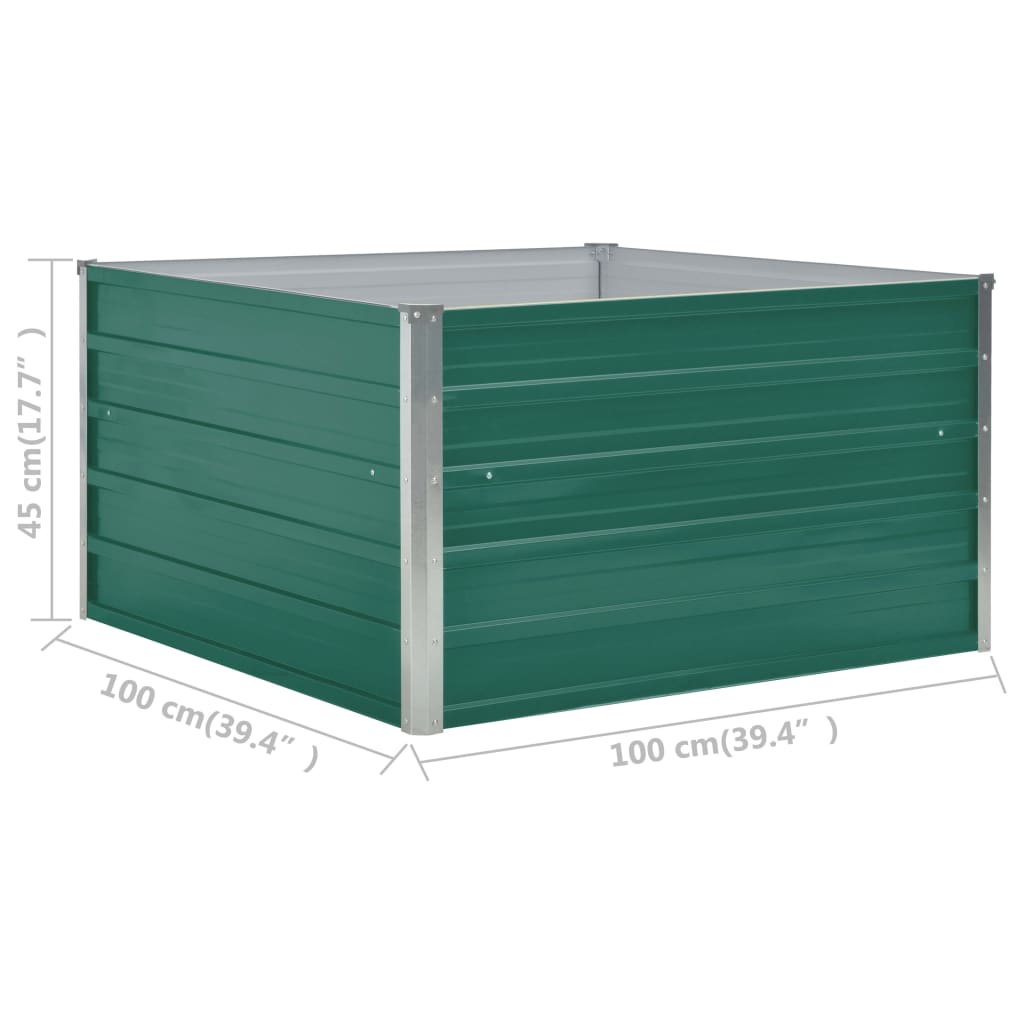 Raised Garden Bed | Green | Galvanized Steel | 100x100x45 cm | Durable