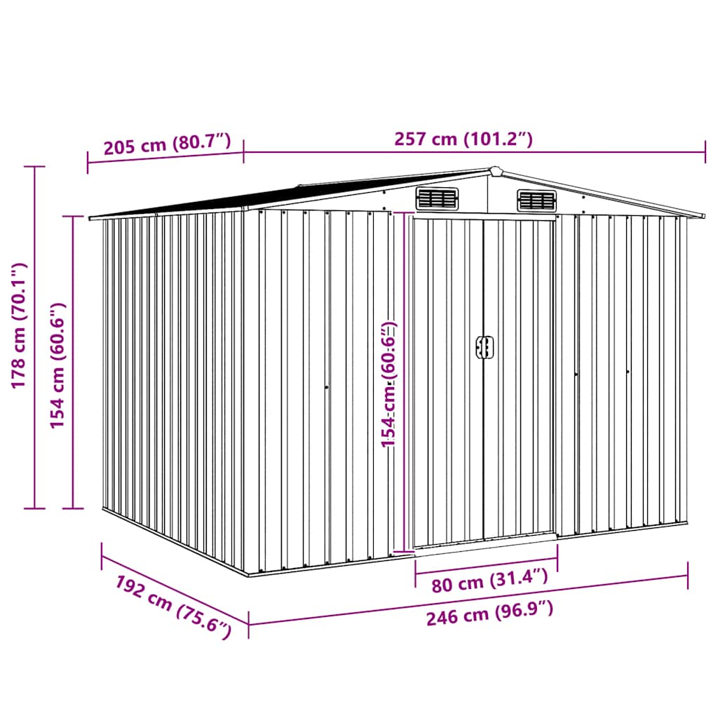 Garden Shed | Anthracite | Galvanised steel | 257x205x178 cm
