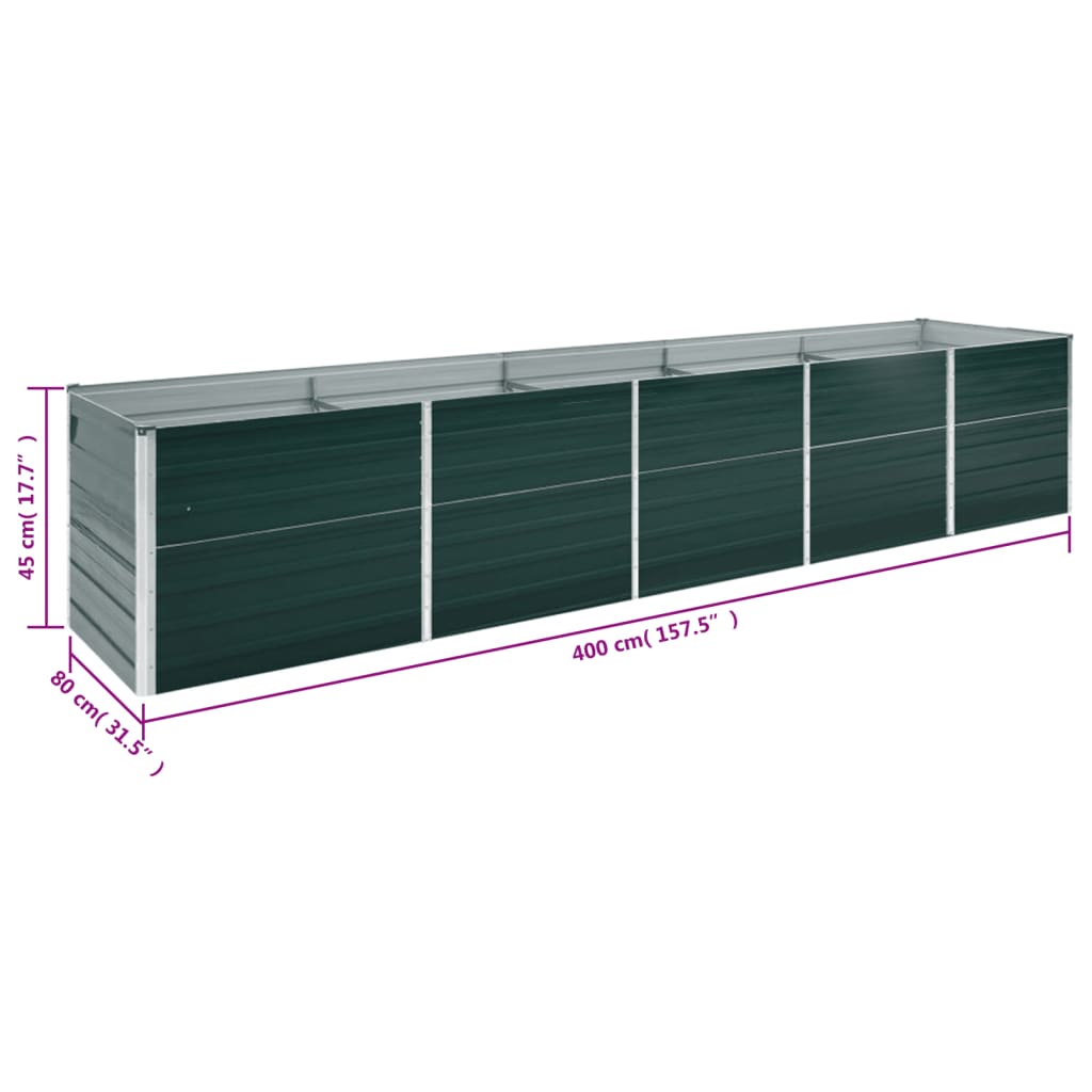 Garden Raised Bed Galvanised Steel 400x80x45 cm Green