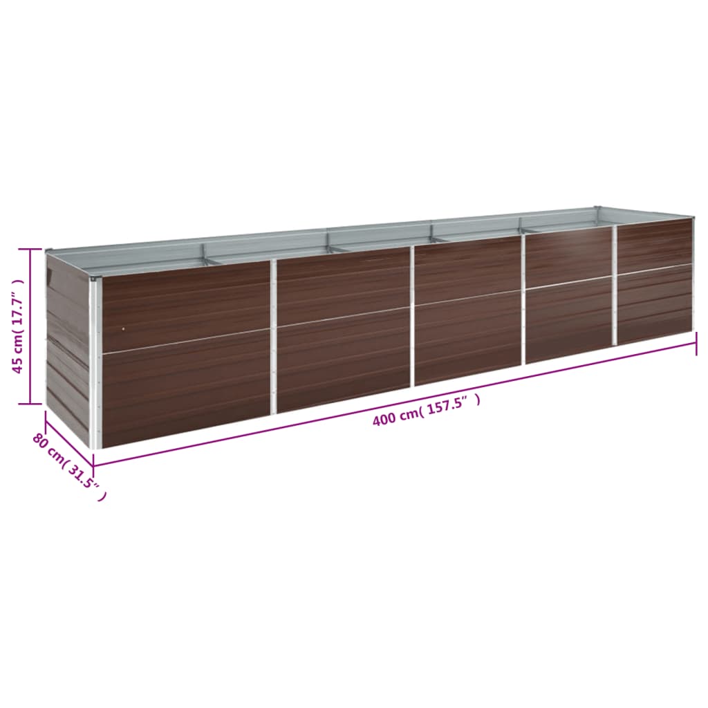 Raised Bed | Brown | Galvanised steel | 400x80x45 cm | Durable