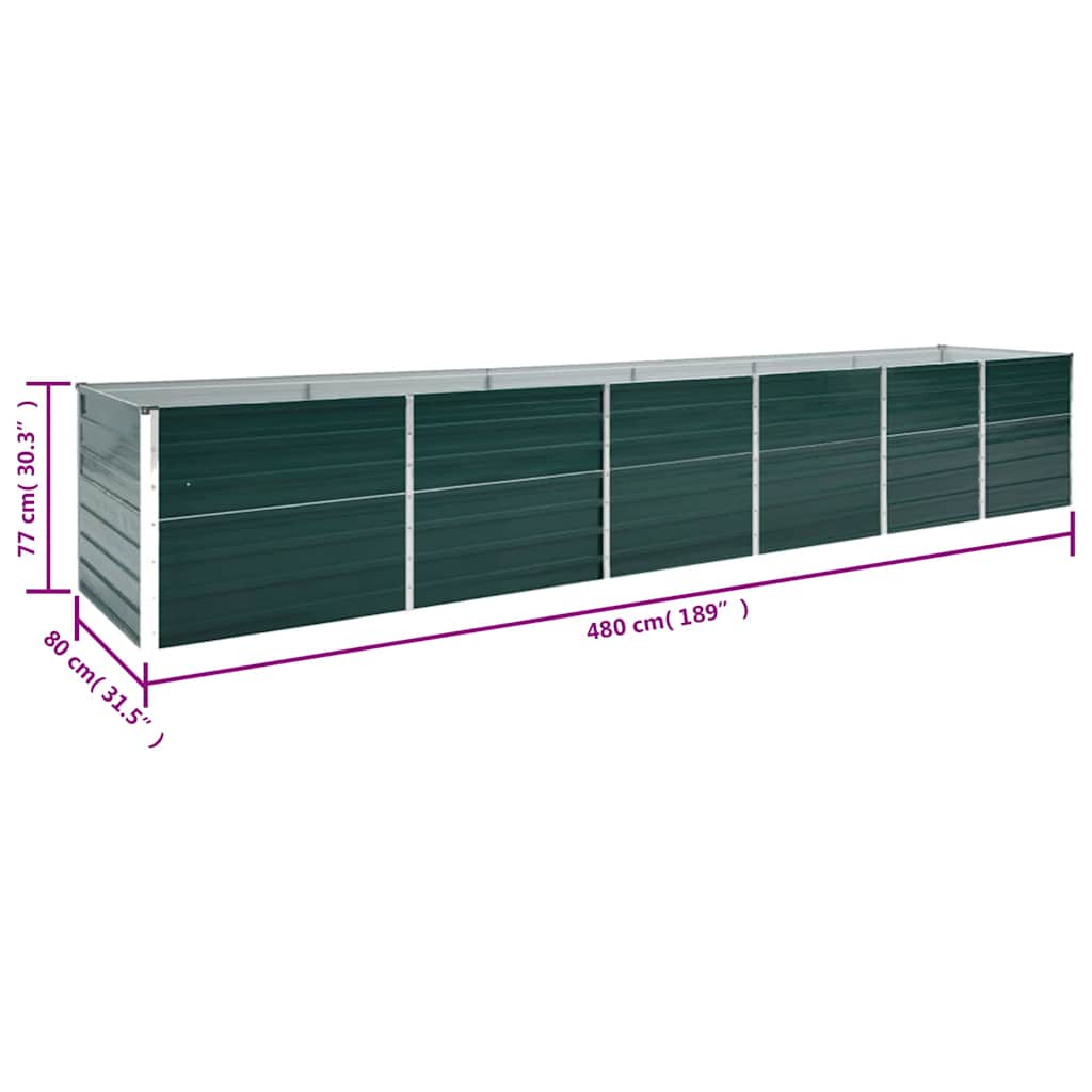 Raised Bed | Green | Galvanised Steel | 480 x 80 x 77 cm | Durable
