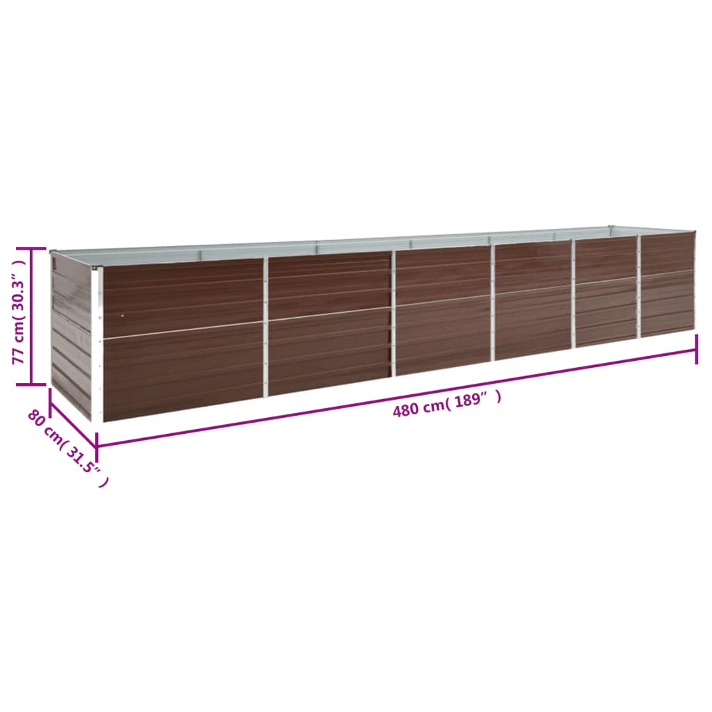 Raised Bed | Brown | Galvanised Steel | 480x80x77 cm | Durable | Planter