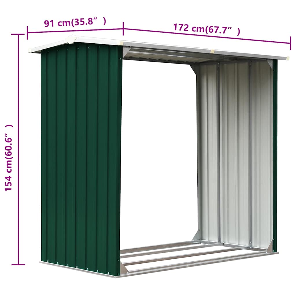 Log Storage Shed Galvanised Steel 172x91x154 cm Green