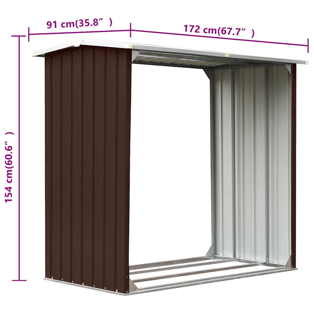 Log Storage Shed Galvanised Steel 172x91x154 cm Brown