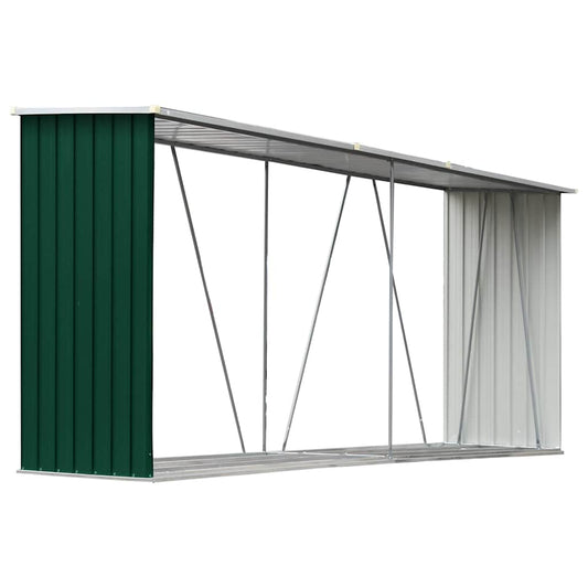 Garden Log Storage Shed Galvanised Steel 330x84x152 cm Green