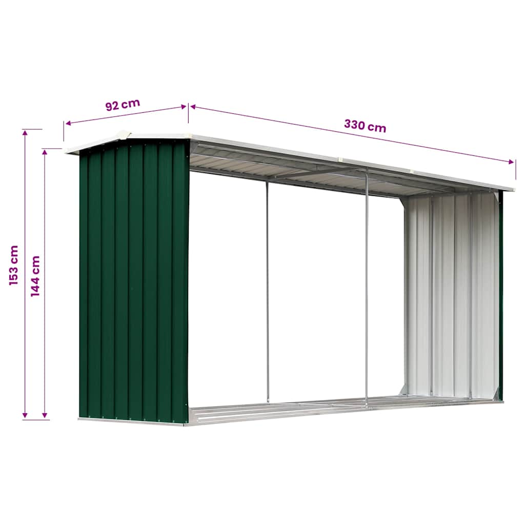 Garden Log Storage Shed Galvanised Steel 330x92x153 cm Green