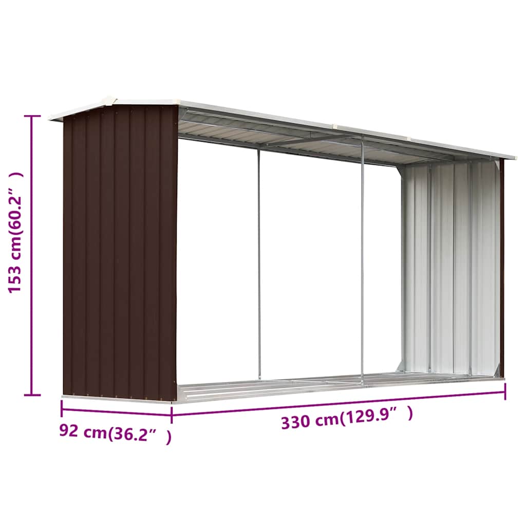 Garden Log Storage Shed Galvanised Steel 330x92x153 cm Brown
