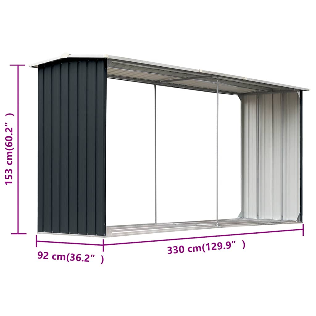 Garden Log Storage Shed Galvanised Steel 330x92x153 cm Anthracite