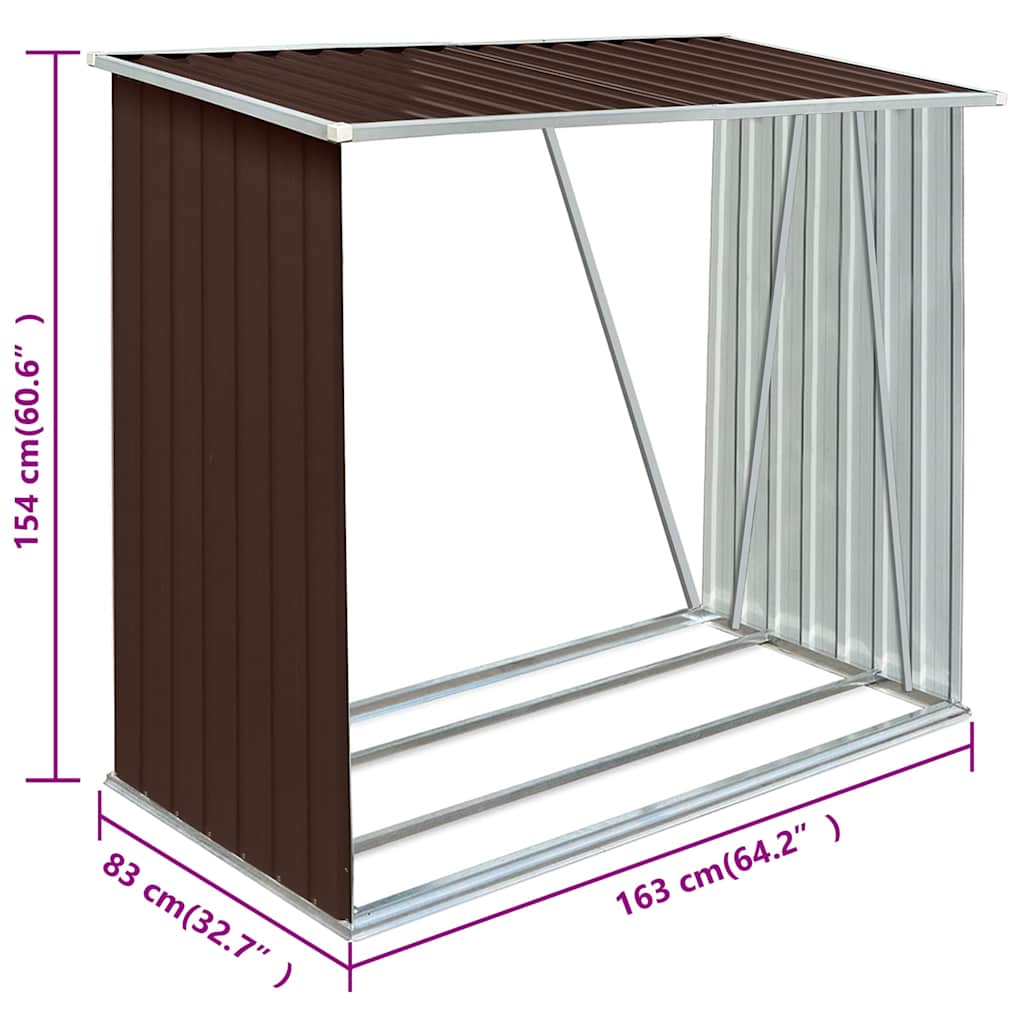 47090 vidaXL Garden Log Storage Shed Galvanised Steel 163x83x154 cm Brown