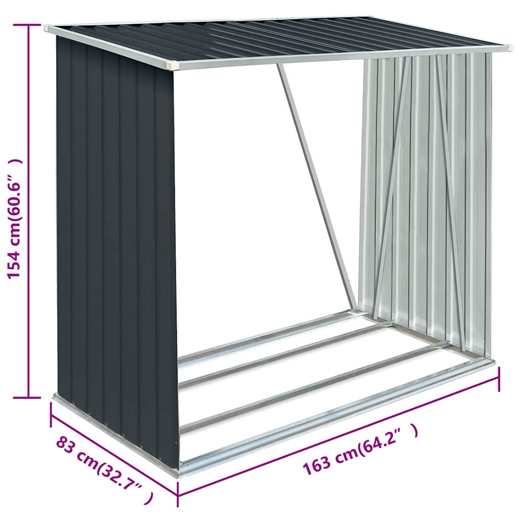 vidaXL Garden Log Storage Shed Galvanized Steel 64.2"x32.7"x60.6" Anthracite