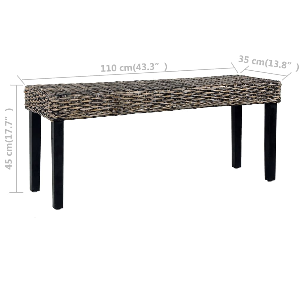 Bench | Black, Natural Rattan | Natural Kubu Rattan, Solid Mango Wood
