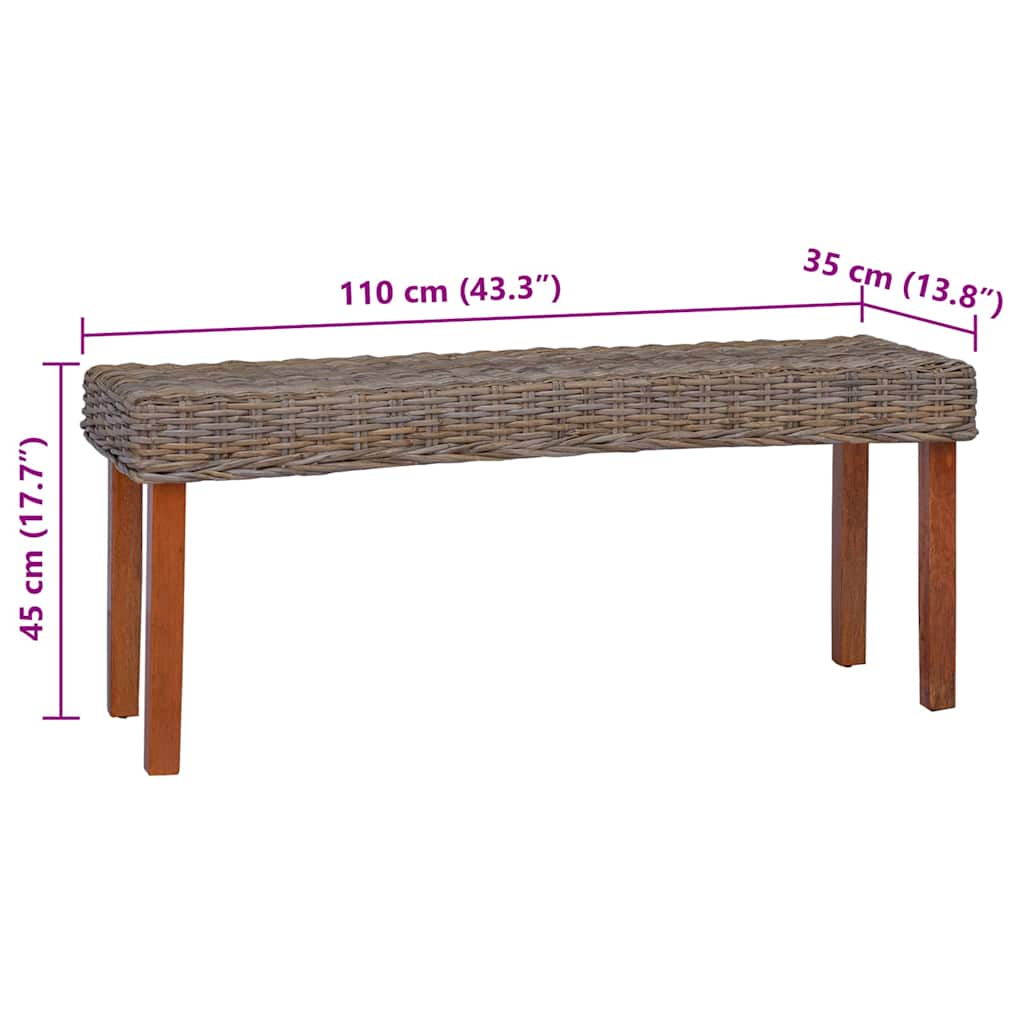 Bench | Natural | Natural Kubu Rattan, Solid Mango Wood | Medium