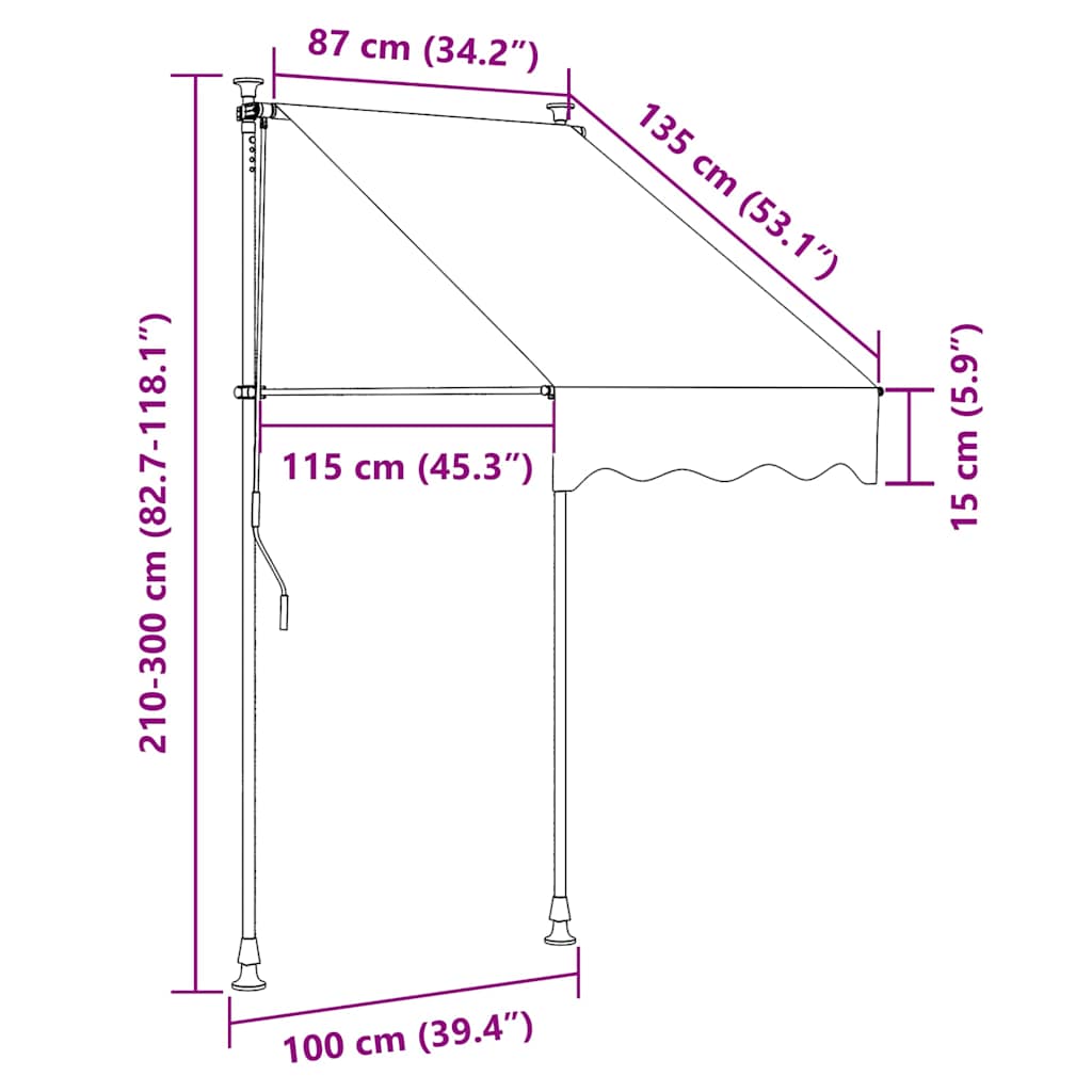 145834 vidaXL Manual Retractable Awning 100 cm Orange and Brown
