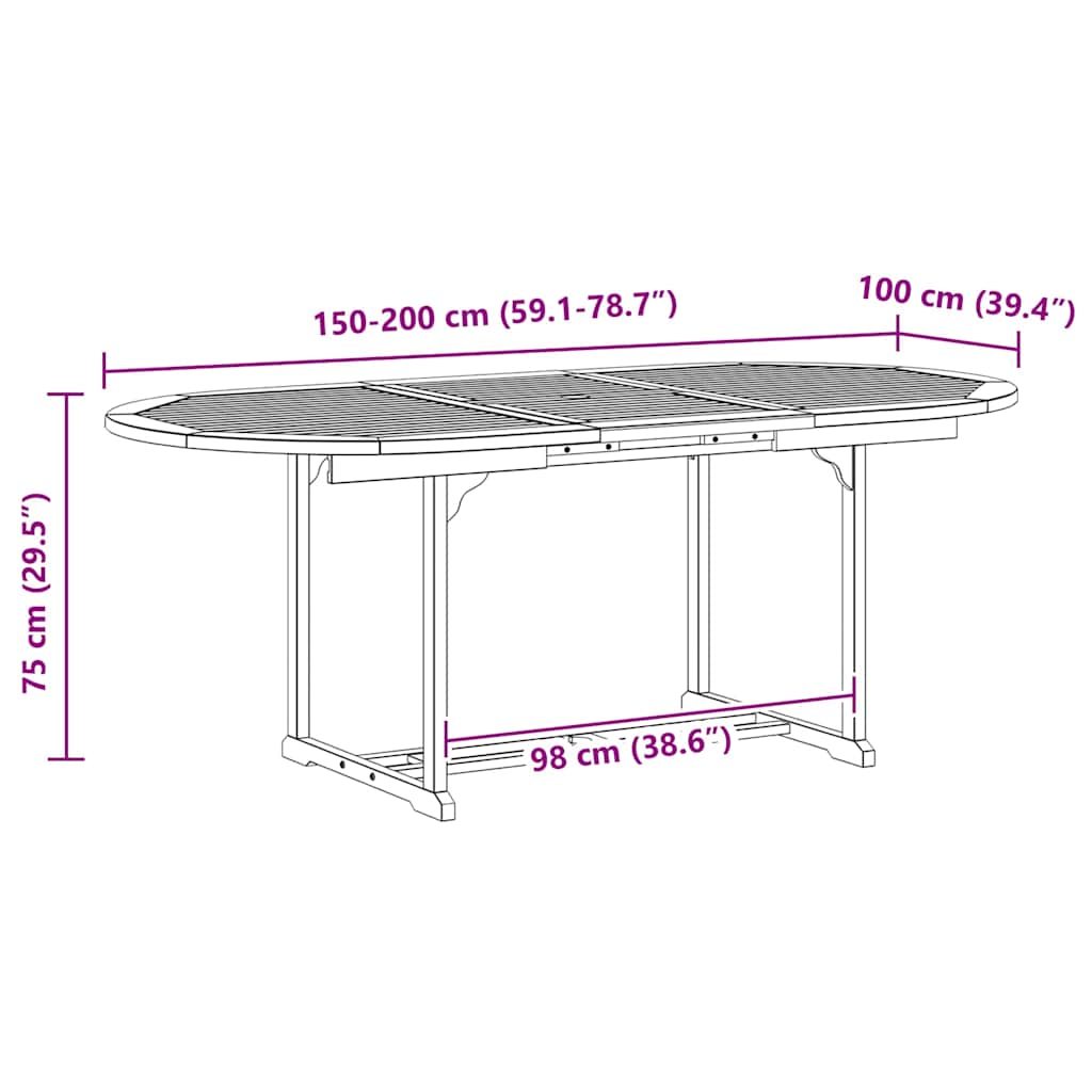 Garden Table Grey 200x100x75 cm Solid Acacia Wood