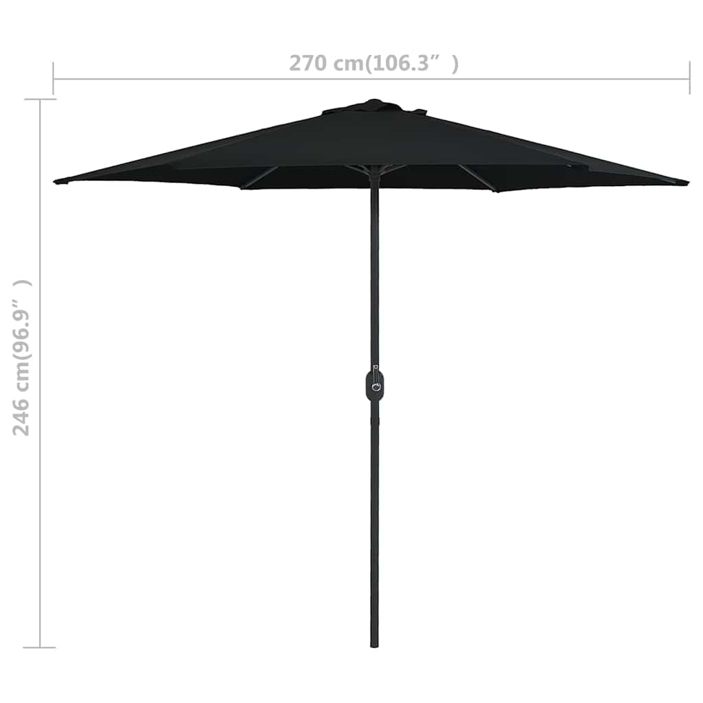 Garden Parasol | Black | Aluminium, Steel, Polyester | 270 x 246 cm