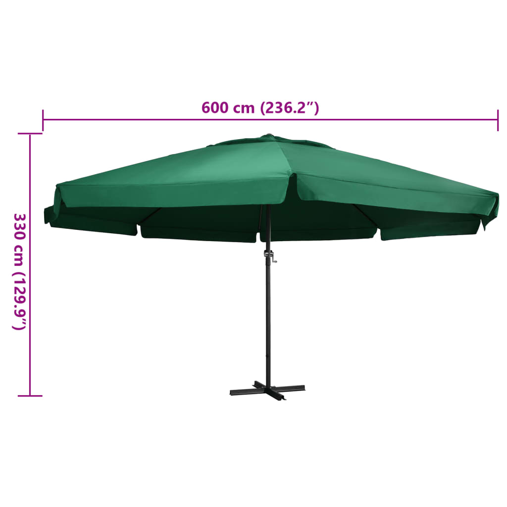 Garden Parasol with Aluminium Pole 600 cm Green