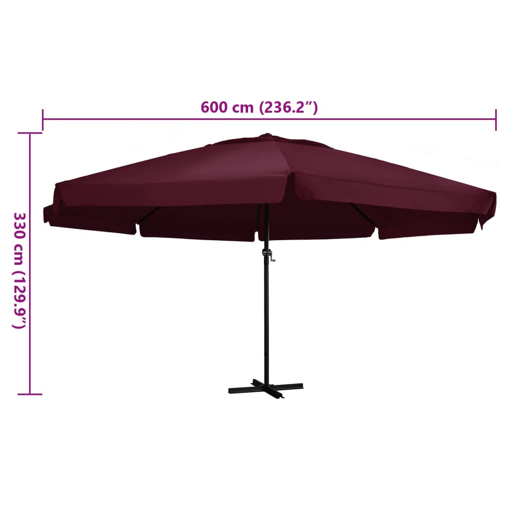 Garden Parasol with Aluminium Pole 600 cm Bordeaux Red