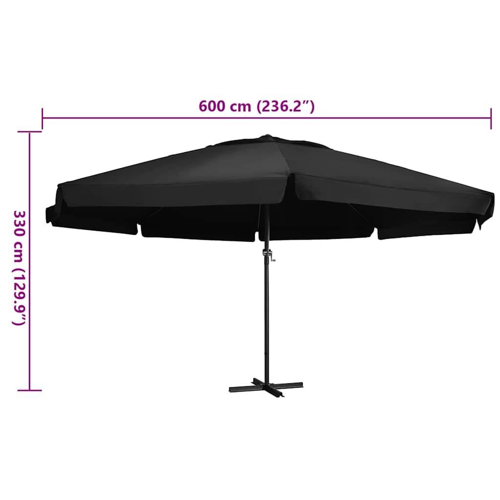 Garden Parasol with Aluminium Pole 600 cm Black