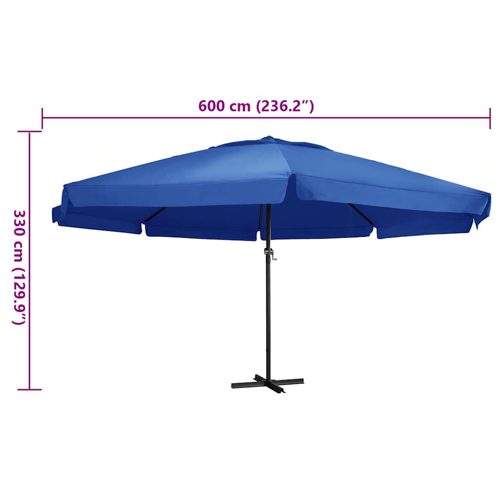Garden Parasol with Aluminium Pole 600 cm Azure Blue