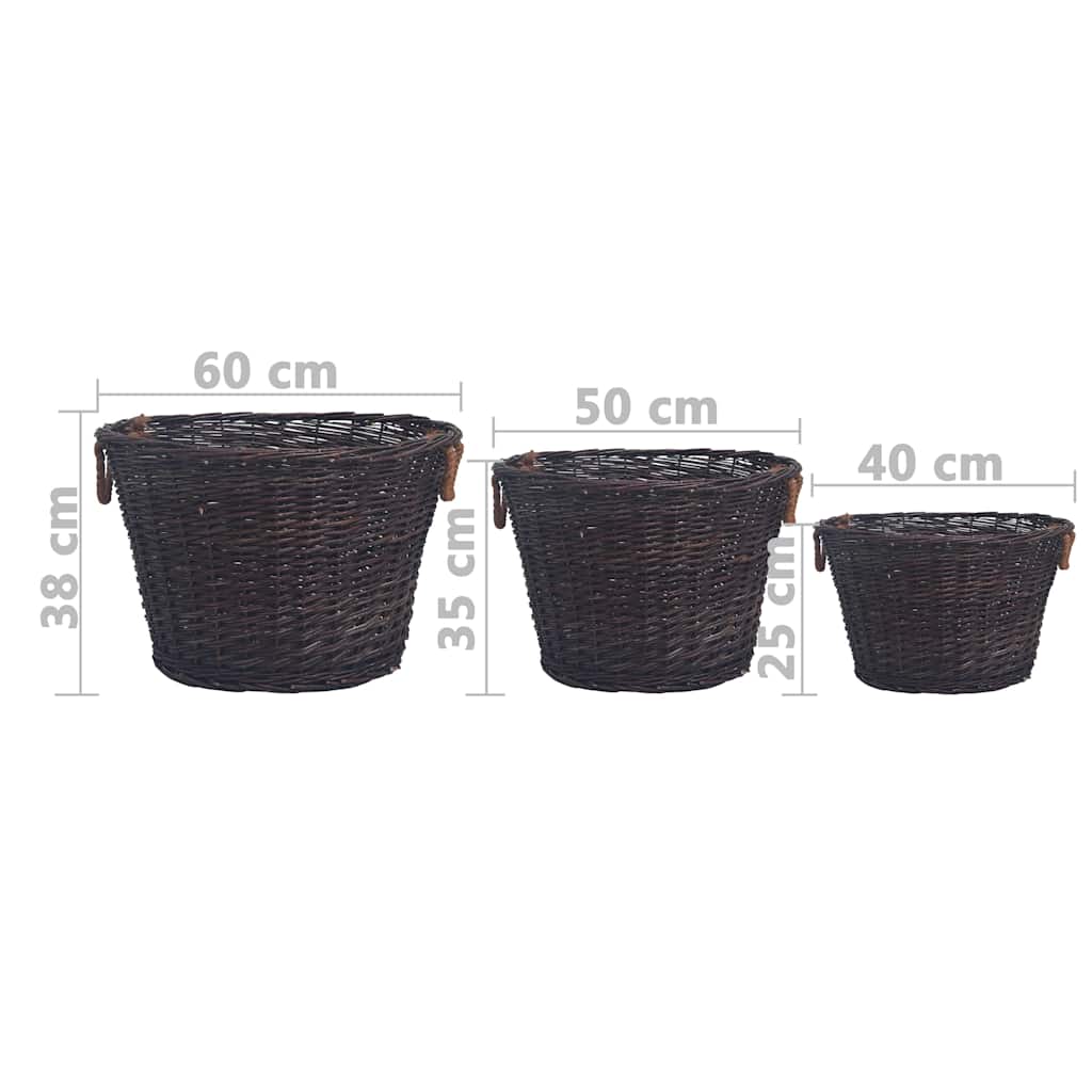 3 Piece Stackable Firewood Basket Set Dark Brown Willow