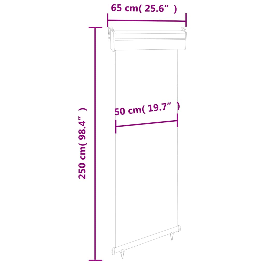 Balcony Side Awning | Grey | Steel | 65x250 cm | Retractable | Awning