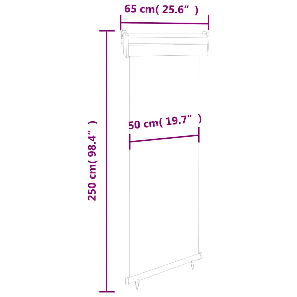 Balcony Side Awning | Brown | Steel | 65x250 cm | Retractable