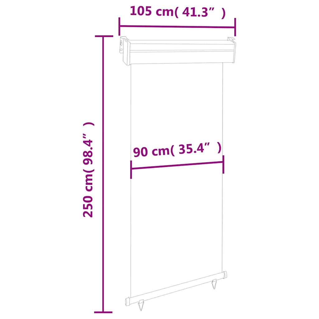Balcony Side Awning | Grey | Steel | 105x250cm | Adjustable Armrests