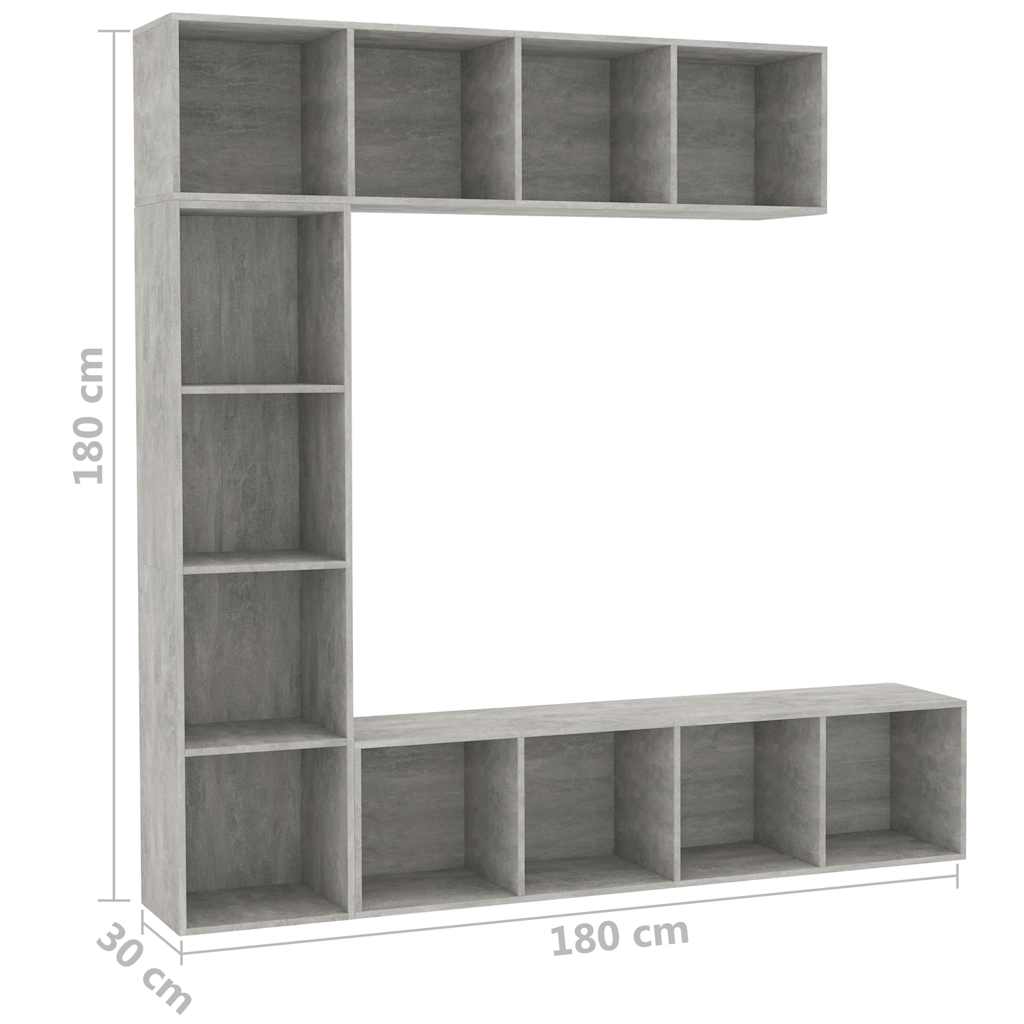 Book Cabinet | Set of 3 | Concrete Grey | Engineered wood | 180x30x180 cm