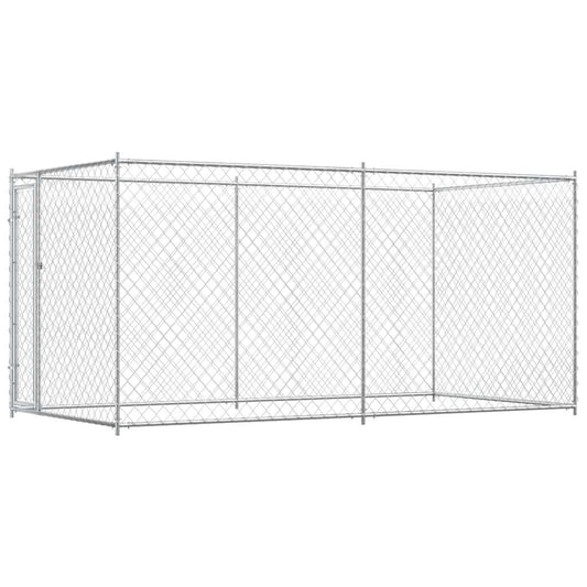Outdoor Dog Kennel | Silver | Galvanised Steel | 382 x 192 x 185 cm