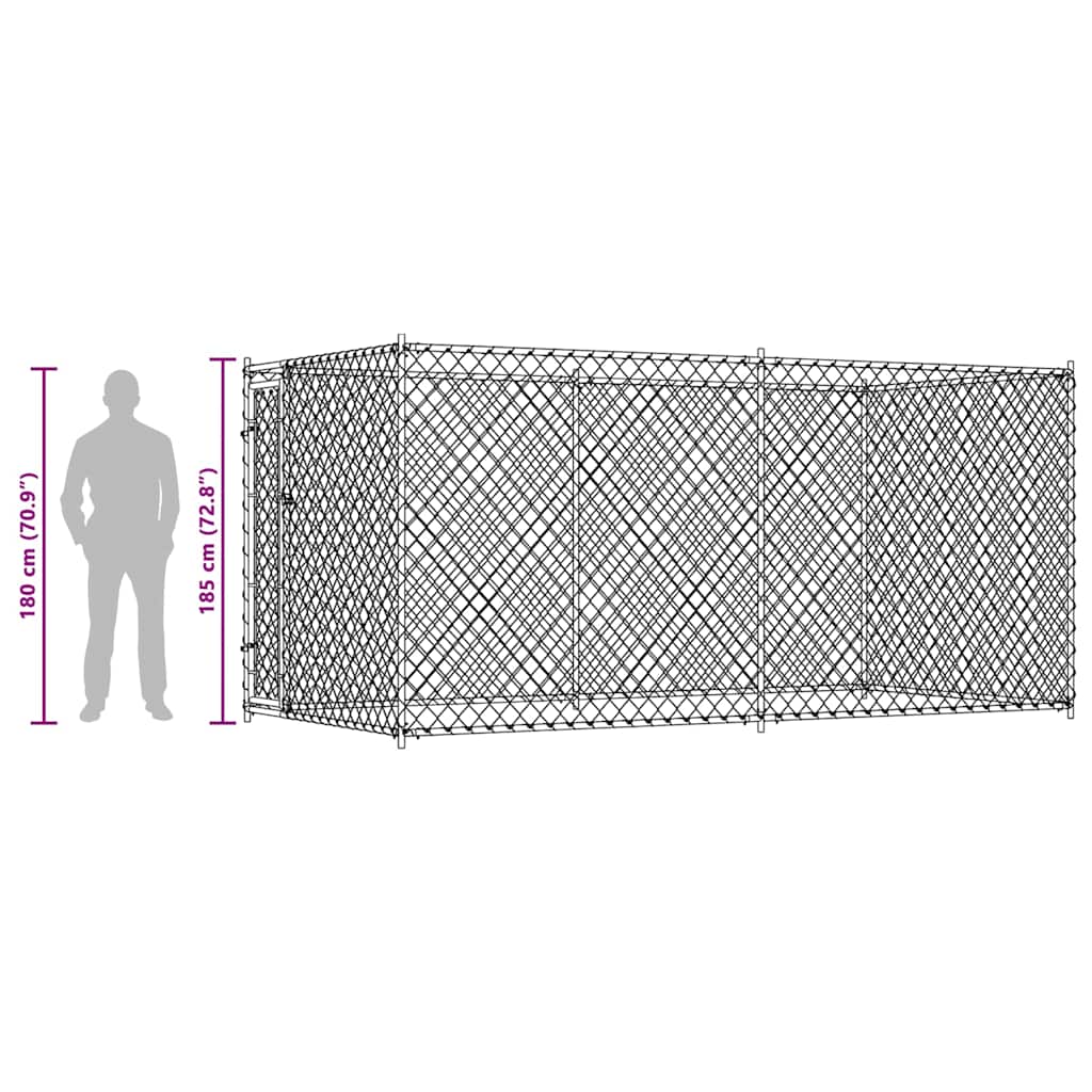 Outdoor Dog Kennel | Silver | Galvanised Steel | 382 x 192 x 185 cm