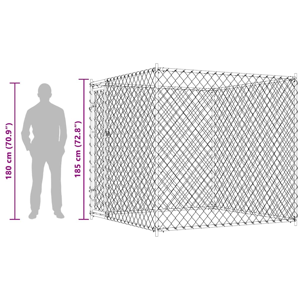 Dog Kennel | Silver | Galvanised Steel | Large | Dog Kennel | Square