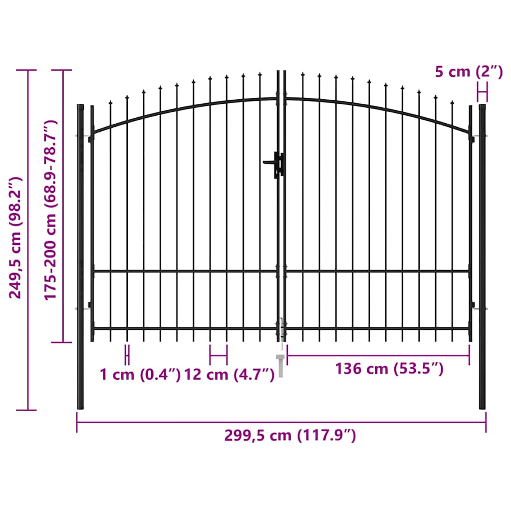 Fence Gate Woerden Double Door with Spike Top 299.5x249.5 cm