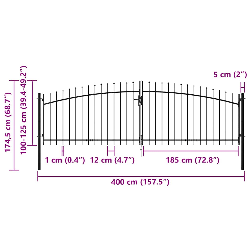 Double Door Fence Gate Woerden with Spear Top 400x174.5 cm
