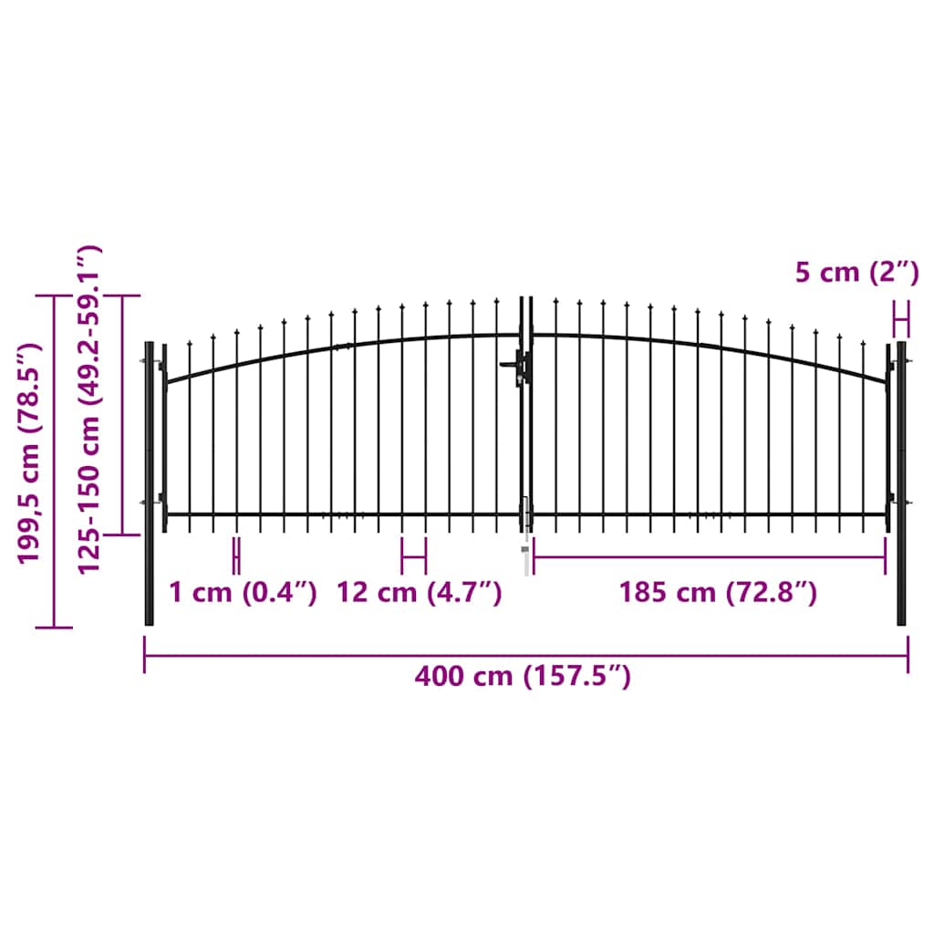 Double Door Fence Gate Woerden with Spear Top 400x199.5 cm