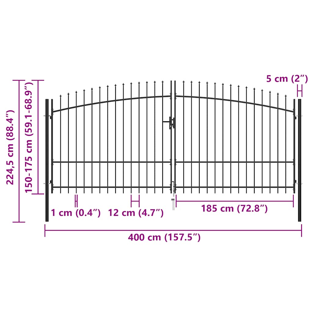 Double Door Fence Gate Woerden with Spear Top 400x224.5 cm