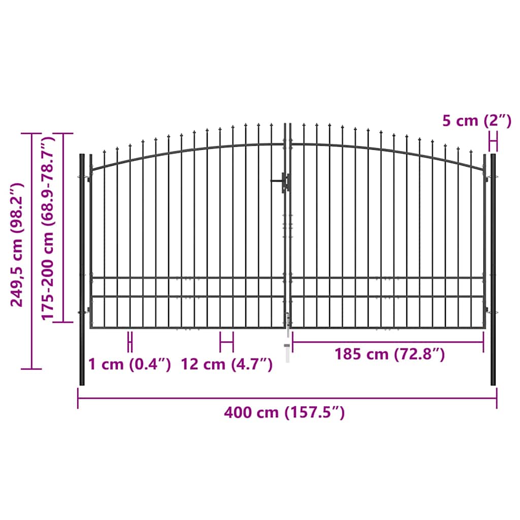 Double Door Fence Gate Woerden with Spear Top 400x249.5 cm