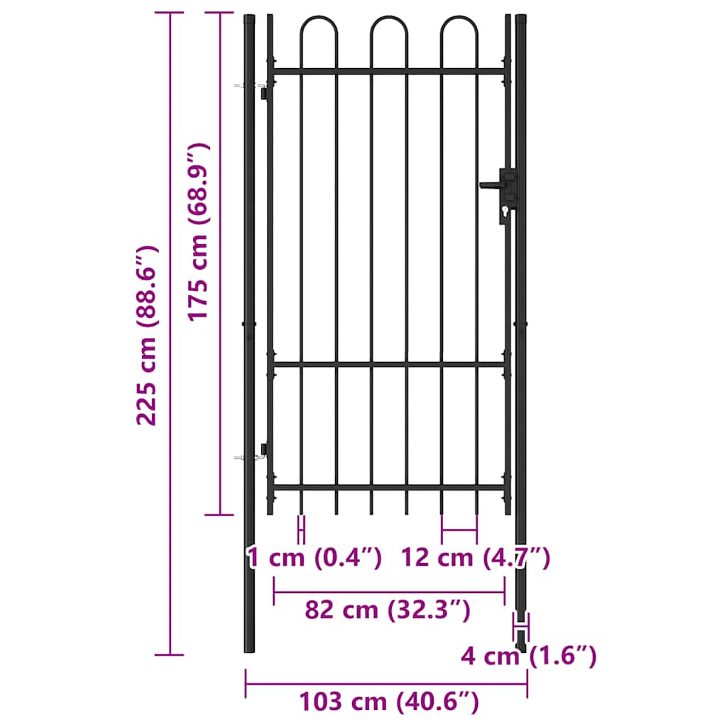 Fence Gate BOXTEL Single Door with Arched Top Steel 3.3x5.7'Black