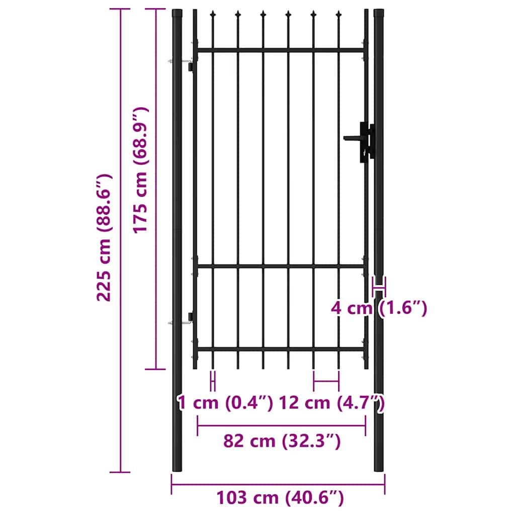 Fence Gate "BOXTEL" Single Door with Spike Top Steel 1x1,75 m Black