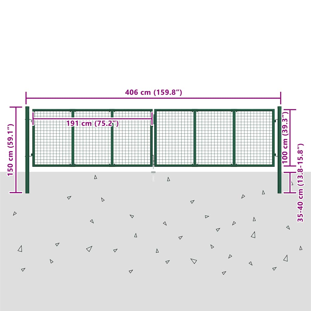 Mesh Garden Gate Steel 400x100 cm Green