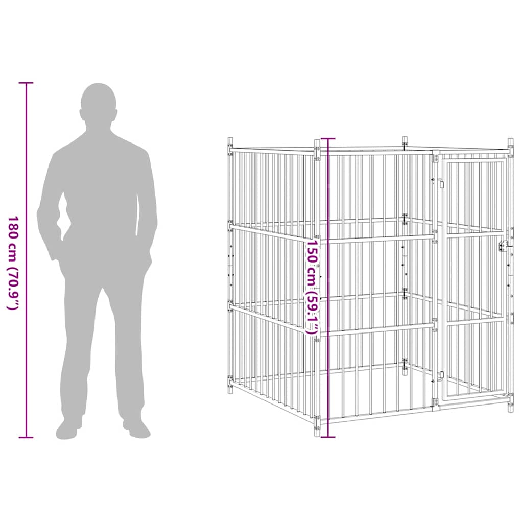 Dog Kennel | Black | Steel | Large | Durable | Dog Kennel | Rectangular
