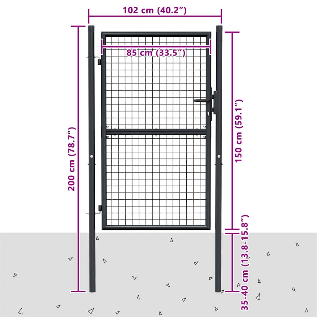 Mesh Garden Gate Galvanised Steel 100x150 cm Grey